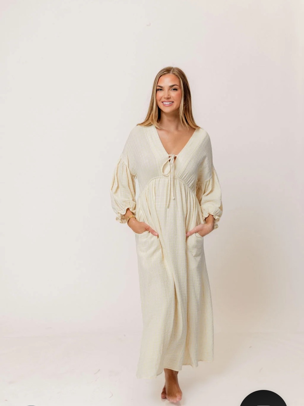Worth Collective Hunter Tie Front Long Sleeve Maxi Dress